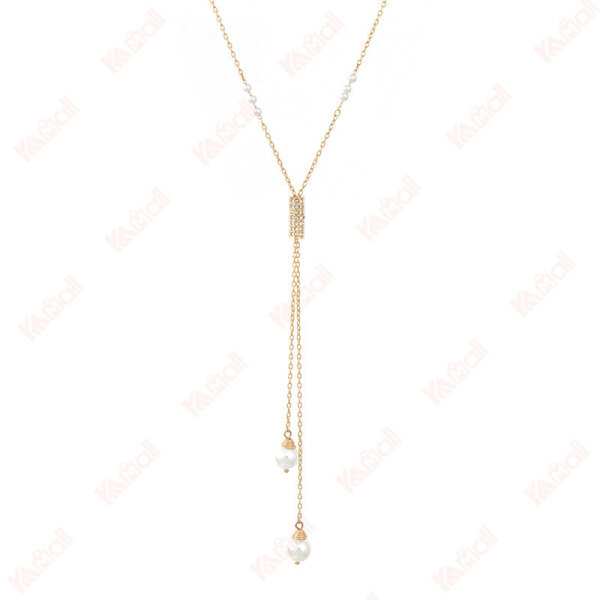 rhinestones long necklace simple style